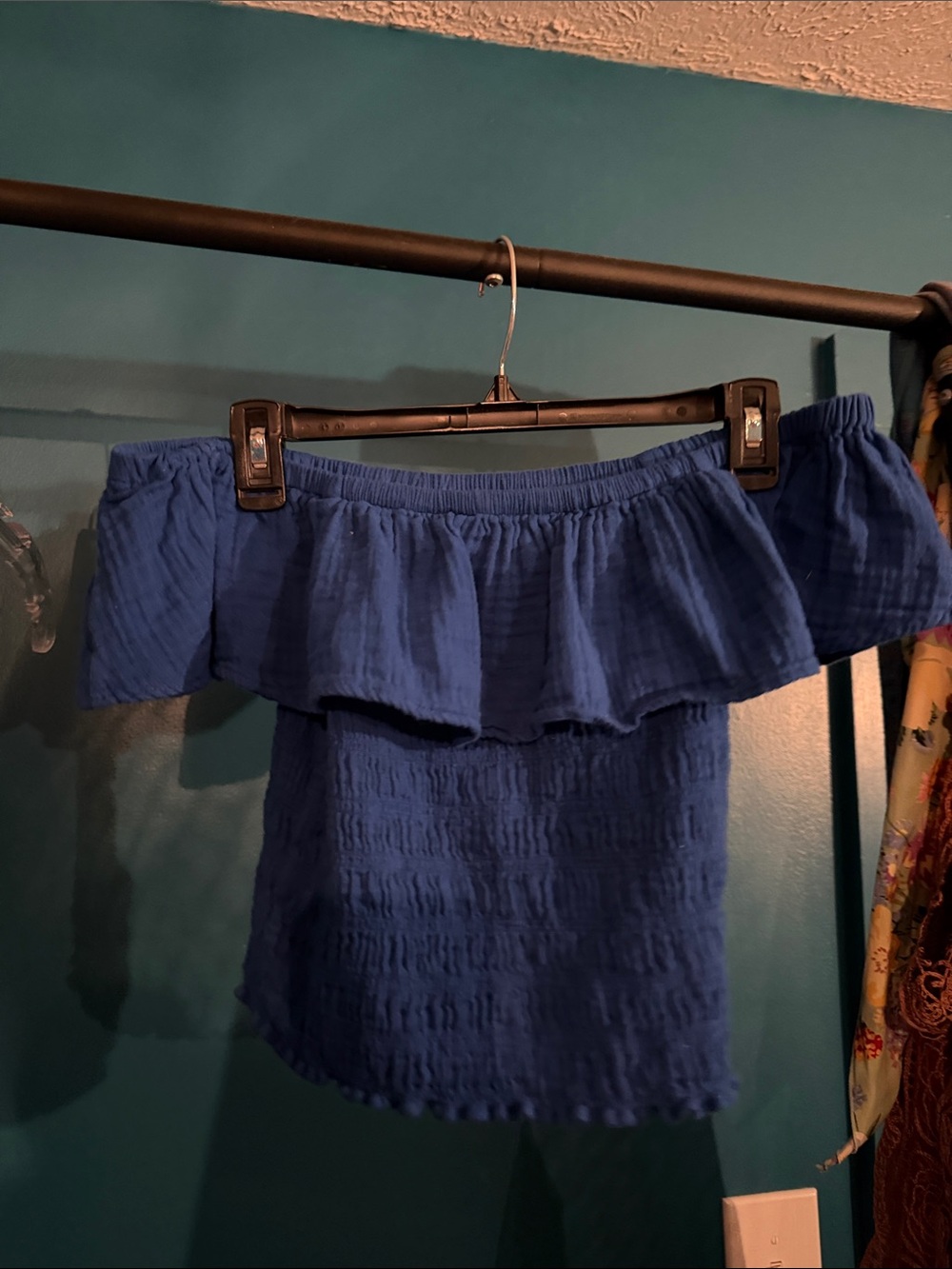 Old Navy Royal Blue Off-the-Shoulder Ruffle Crop Top